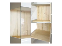 Vitrina Cómoda Morena, cuerpo en negro mate/ puerta derecha e inserción en gris de alto brillo con iluminación LED