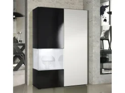 Vitrina Cómoda Morena, cuerpo en negro mate/ puerta derecha e inserción en blanco mate con iluminación LED