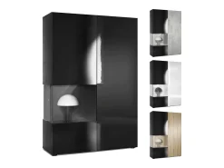 Vitrina Cómoda Morena, cuerpo en negro mate/ puerta derecha e inserción en blanco mate con iluminación LED