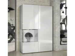 Vitrina Cómoda Morena, cuerpo en blanco mate/ puerta derecha e inserción en blanco de alto brillo