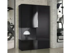 Vitrina Cómoda Morena, cuerpo en negro mate/ puerta derecha e inserción en negro de alto brillo