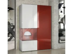 Vitrina Cómoda Morena, cuerpo en blanco mate/ puerta derecha e inserción en burdeos de alto brillo