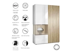 Vitrina Cómoda Morena, cuerpo en blanco mate/ puerta derecha e inserción en burdeos de alto brillo