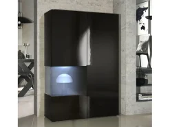 Vitrina Cómoda Morena, cuerpo en negro mate/ puerta derecha e inserción en negro de alto brillo con iluminación LED
