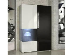 Vitrina Cómoda Morena, cuerpo en blanco mate/ puerta derecha e inserción en negro de alto brillo con iluminación LED