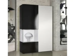 Vitrina Cómoda Morena, cuerpo en negro mate/ puerta derecha e inserción en blanco mate