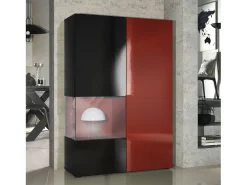 Vitrina Cómoda Morena, cuerpo en negro mate/ puerta derecha e inserción en burdeos de alto brillo