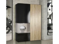 Vitrina Cómoda Morena, cuerpo en negro mate/ puerta derecha e inserción en roble natural