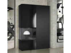 Vitrina Cómoda Morena, cuerpo en negro mate/ puerta derecha e inserción en negro mate