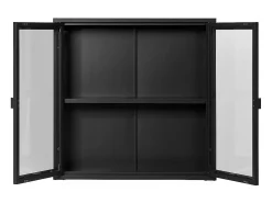 Vitrina colgante con 2 puertas de cristal, acero negro, 80 x 18 x 80 cm