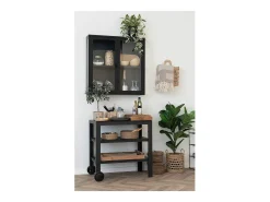 Vitrina colgante con 2 puertas de cristal, acero negro, 80 x 18 x 80 cm