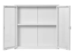 Vitrina colgante con 2 puertas de cristal, acero blanco, 80 x 18 x 80 cm