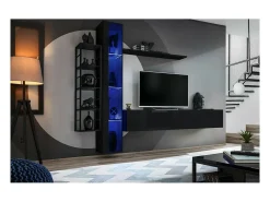 Vitrina colgante negra con 1 puerta de vidrio y iluminación LED incluida. Colección SWITCH.