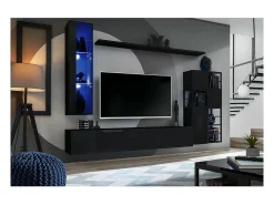 Vitrina colgante negra modelo pequeño con 1 puerta de vidrio y iluminación LED incluida. Colección SWITCH.