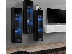 Vitrina colgante para Salón comedor en Negro con LED 30x30x120cm Berit LD