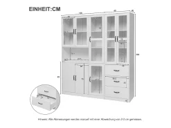 Vitrina combinada moderna con 8 puertas y 3 cajones - LED - Madera MDF - Lacado blanco - 180 x 40 x 200 cm