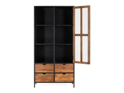 Vitrina con 4 cajones y puerta de cristal con estructura metálica