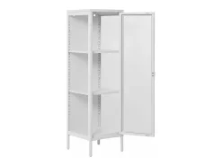 Vitrina con 1 puerta de cristal, acero blanco, 40 x 35 x 140 cm