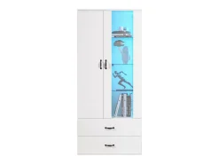 Vitrina con 2 puertas y 2 cajones y LED - Alto 180cm - Blanco