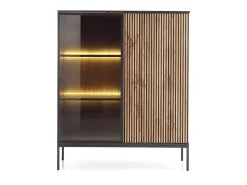 Vitrina con 2 puertas y LED integrado Negro y Roble 104x126 cm