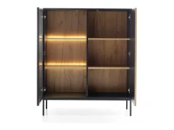 Vitrina con 2 puertas y LED integrado Negro y Roble 104x126 cm