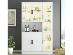 Vitrina con iluminación LED - estantes con 6 puertas - Al. 200 cm - Blanco