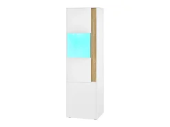 Vitrina con iluminación LED y 2 puertas - Para salón, despacho y cocina - Blanco y natural 50 x 40 x 179 cm