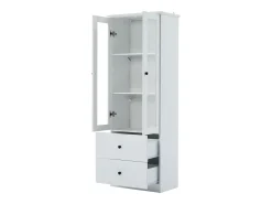 Vitrina con iluminación LED de 16 colores, 2 cajones y 2 puertas de cristal - Blanca