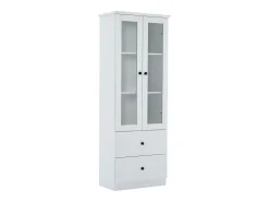 Vitrina con iluminación LED de 16 colores, 2 cajones y 2 puertas de cristal - Blanca