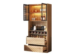 Vitrina con iluminación LED, puertas de cristal, MDF, natural (80x40x180 cm)