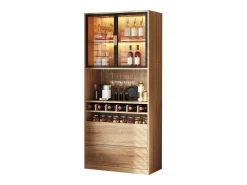 Vitrina con iluminación LED, puertas de cristal, MDF, natural (80x40x180 cm)