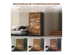 Vitrina con LED, 4 puertas, estantes regulables, color negro y madera (80x40x138 cm)