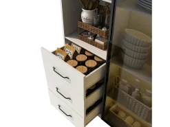Vitrina con librería - 80 x 40 x 160 cm - con puerta de cristal templado + LEDs + 3 cajones - tablero de partículas - blanco