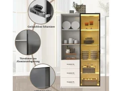 Vitrina con librería - 80 x 40 x 160 cm - con puerta de cristal templado + LEDs + 3 cajones - tablero de partículas - blanco