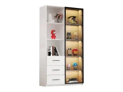 Vitrina con librería - 80 x 40 x 160 cm - con puerta de cristal templado + LEDs + 3 cajones - tablero de partículas - blanco