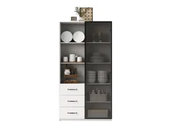 Vitrina con librería - 80 x 40 x 160 cm - con puerta de cristal templado + LEDs + 3 cajones - tablero de partículas - blanco