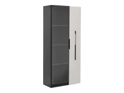Vitrina con puerta de cristal y LED - 70 x 40 x 160 cm - con estante lateral deslizante - MDF - negro + blanco