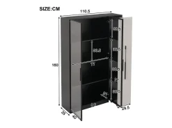 Vitrina con puerta de cristal - 110,5 x 35 x 160 cm - con LED y cajón lateral - MDF - negro y blanco
