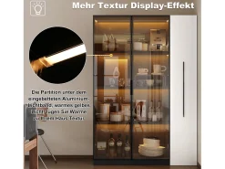 Vitrina con puerta de cristal - 110,5 x 35 x 160 cm - con LED y cajón lateral - MDF - negro y blanco