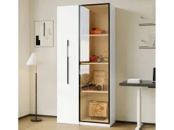 Vitrina con puerta de cristal - 70 x 40 x 160 cm - con LED y cajón lateral - MDF - blanco