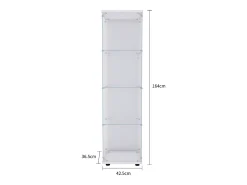 Vitrina con puerta de cristal, 164 x 43 x 36 cm, 4 estantes, librería antigua independiente, color blanco