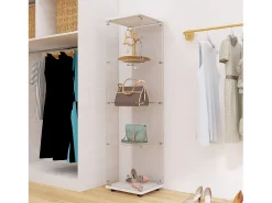 Vitrina con puerta de cristal, 164 x 43 x 36 cm, 4 estantes, librería antigua independiente, color blanco