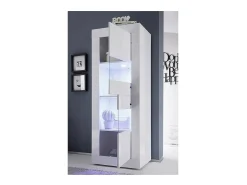 Vitrina con puerta de vidrio, colección ISORA, color blanco lacado brillante