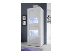Vitrina con puerta de vidrio, colección ISORA, color blanco lacado brillante
