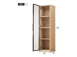 Vitrina con puerta de vidrio 40x40x165 cm - Iluminación LED - 1 puerta de vidrio templado - Chapa de roble - MDF - Natural