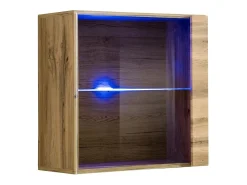 Vitrina cuadrada colgante en color roble claro con 1 puerta de vidrio e iluminación LED incluida. Colección SWITCH.