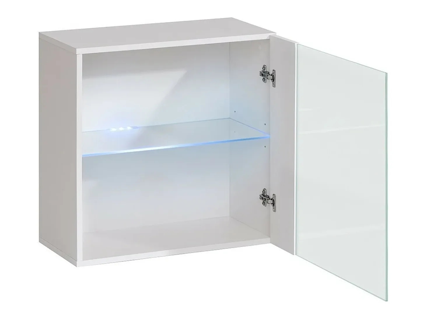 Vitrina cuadrada suspendida – Blanca – Colección SWITCH – Puerta de vidrio y LED incluidos – Diseño moderno