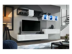 Vitrina cuadrada suspendida – Blanca – Colección SWITCH – Puerta de vidrio y LED incluidos – Diseño moderno