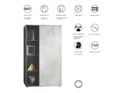 Vitrina Davos, vitrina independiente con 3 estantes de cristal y 8 compartimentos, antracita mate/blanco mate (71,5 x 134 x 35 cm)