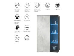 Vitrina Davos, vitrina independiente con 3 estantes de cristal y 8 compartimentos incl. LED, antracita mate/roble natural (71,5 x 134 x 35 cm)